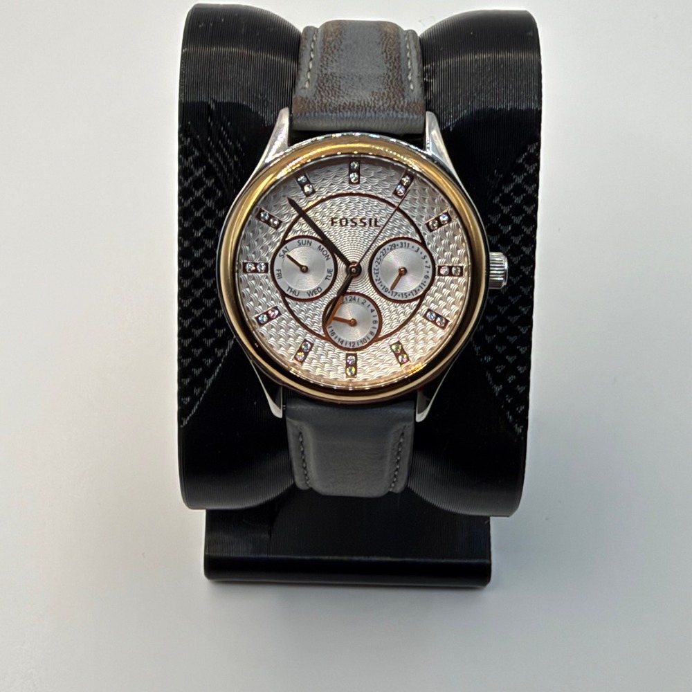 Fossil Multi-Function Wristwatch Womens Gray Silver Gold Rhinestone BQ3123